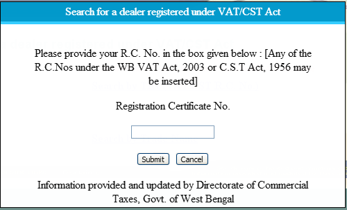 West Bengal VAT CST TIN Number Search and Details